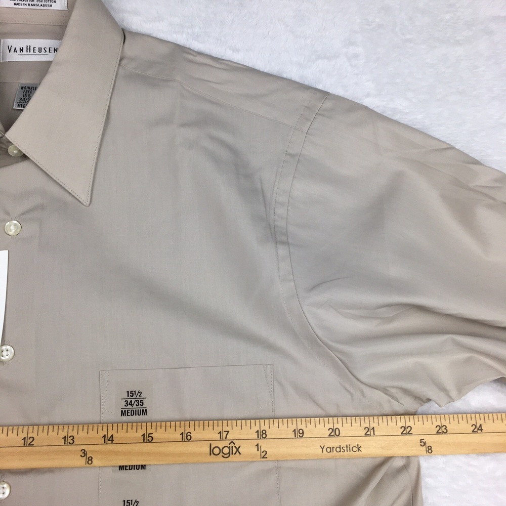 Van Heusen Dress‎ Shirt Men's M 15.5-34/35 Beige Regular Fit Wrinkle Free - Picture 7 of 9
